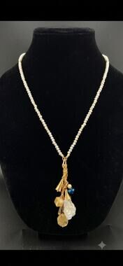 Plunder Gold Tone Cable Chain Charm Tassel Pendant Necklace w/ Crystal